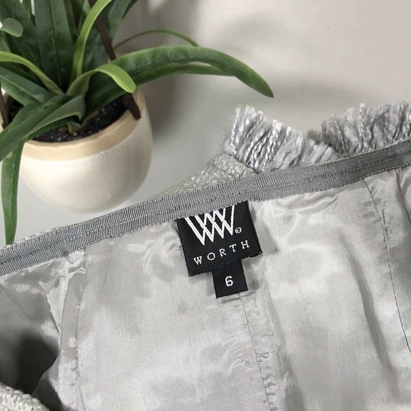 Worth Green Tweed Fringe Career Skirt Zip Hem Lined Wool Blend Womens Size 6 - Picture 7 of 8